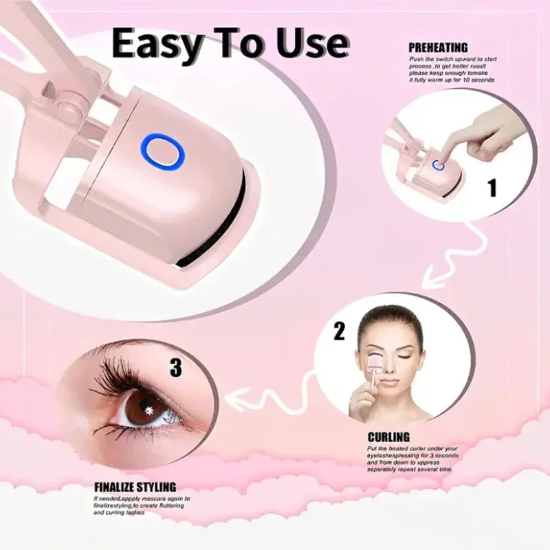 Electric Eyelash Curler USB Charging Model Fast Heating Portable Eye Lash Perm Shaping and Lasting Curling Thermal Eyelash Clip - Biasworlds