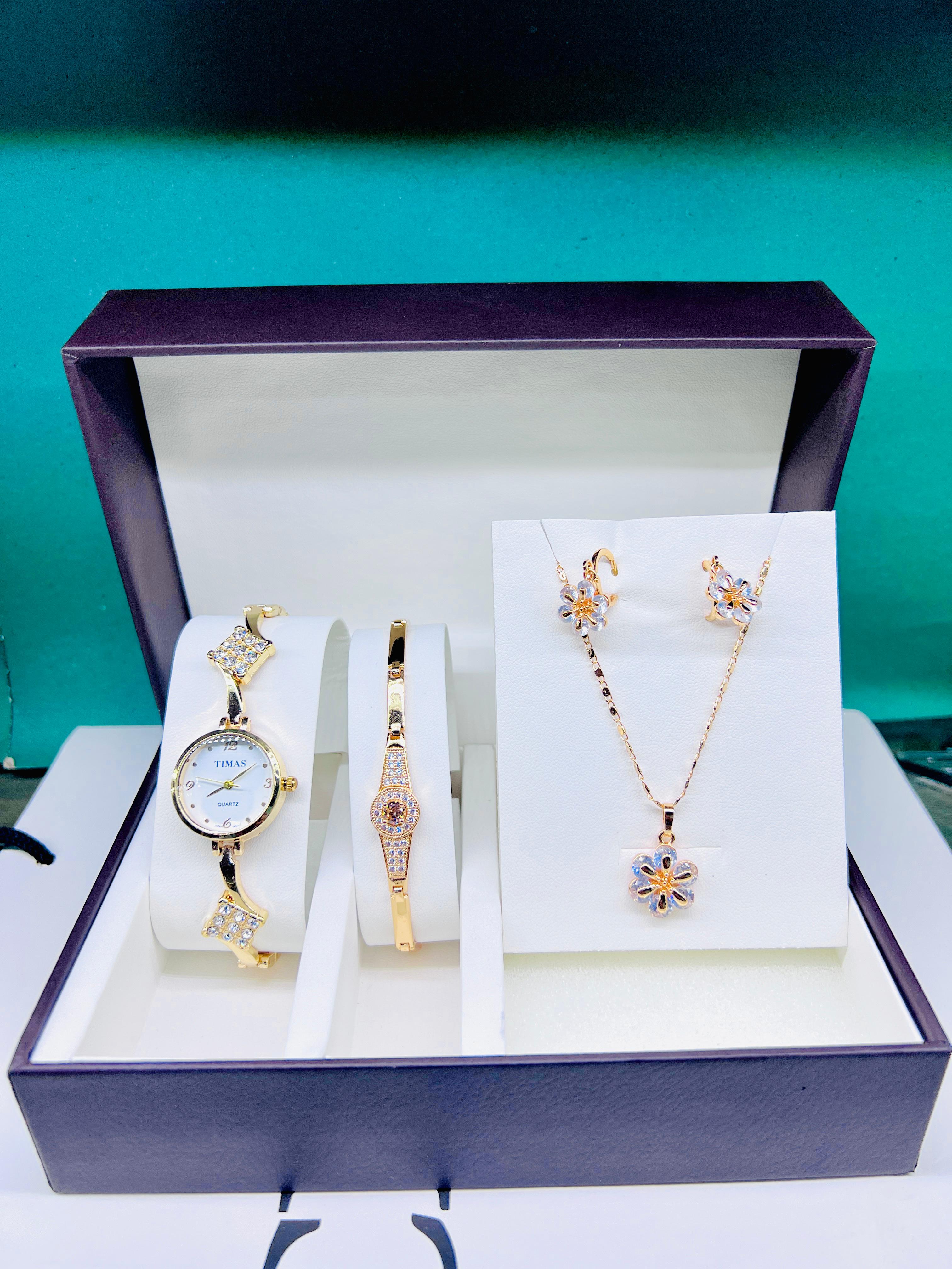 Women Watch Gift Box with Bracelet, Ear Stud and pendant - Biasworlds