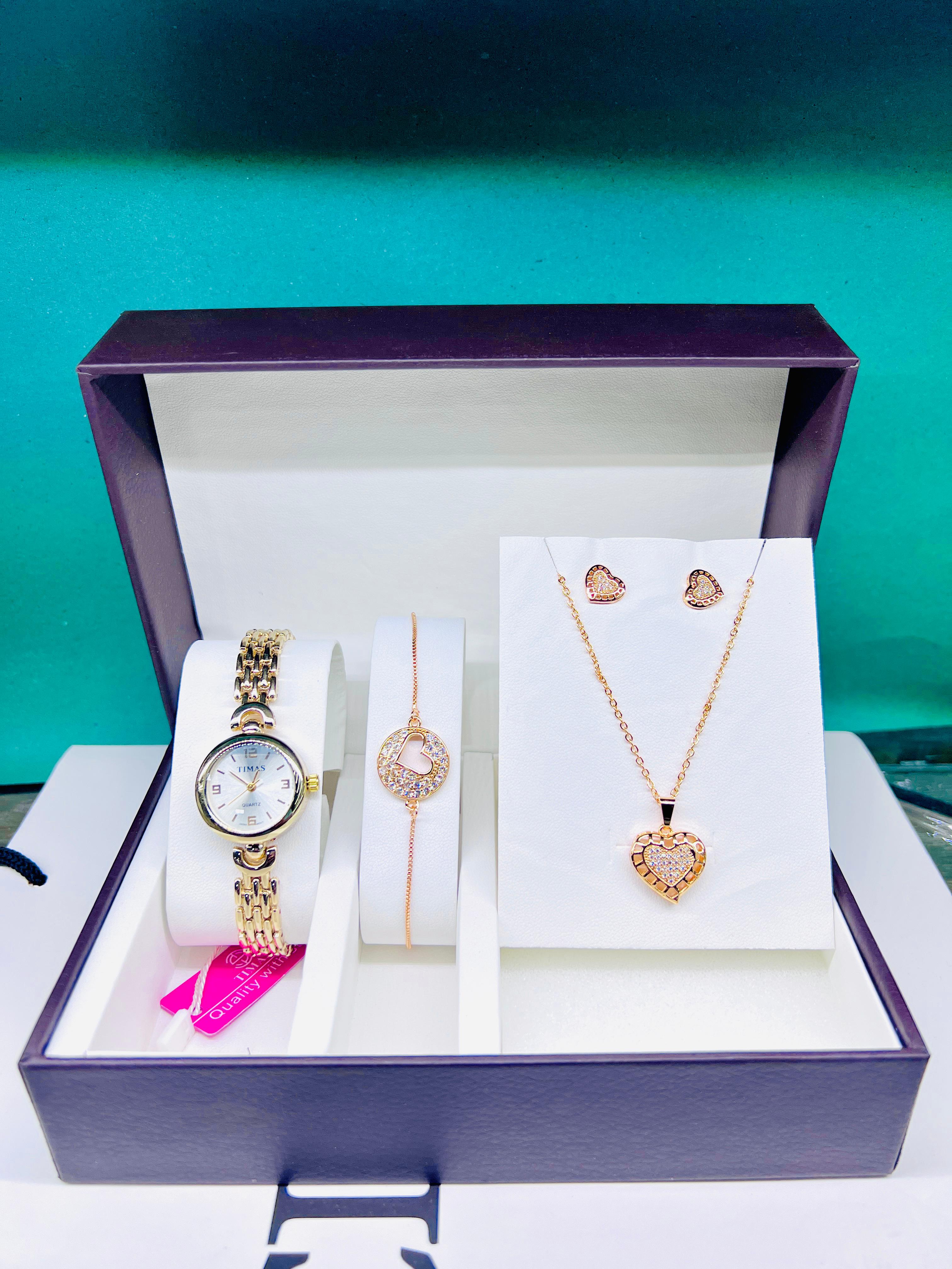 Women Watch Gift Box with Bracelet, Ear Stud and pendant - Biasworlds