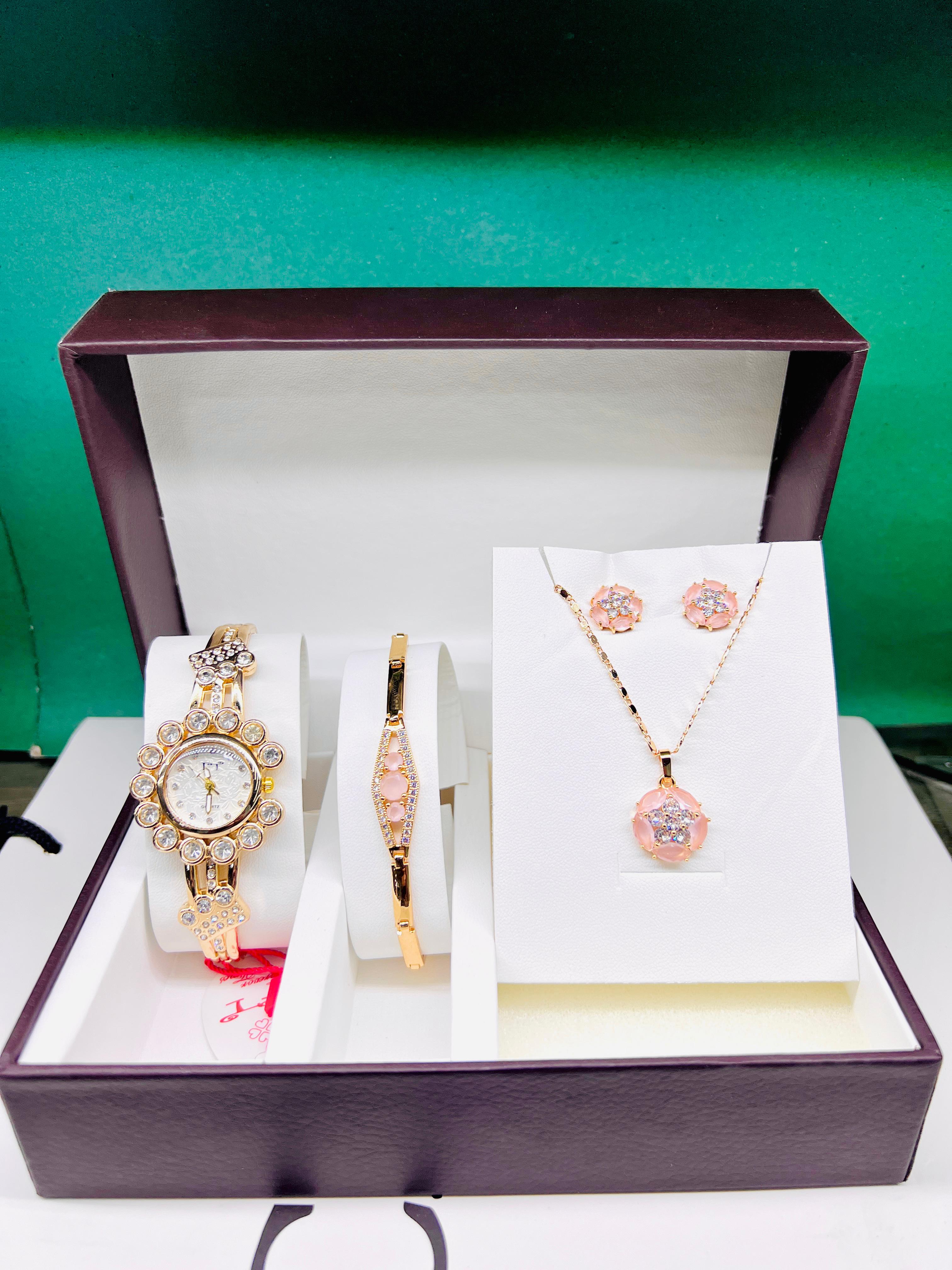 Women Watch Gift Box with Bracelet, Ear Stud and pendant - Biasworlds